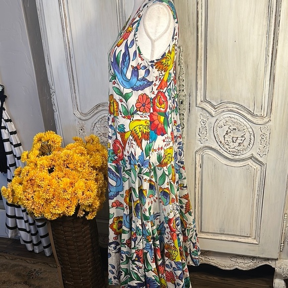 Floral Sleeveless Vacation  Maxi Dress Birds Graphic Cool Cotton. - Picture 5 of 9